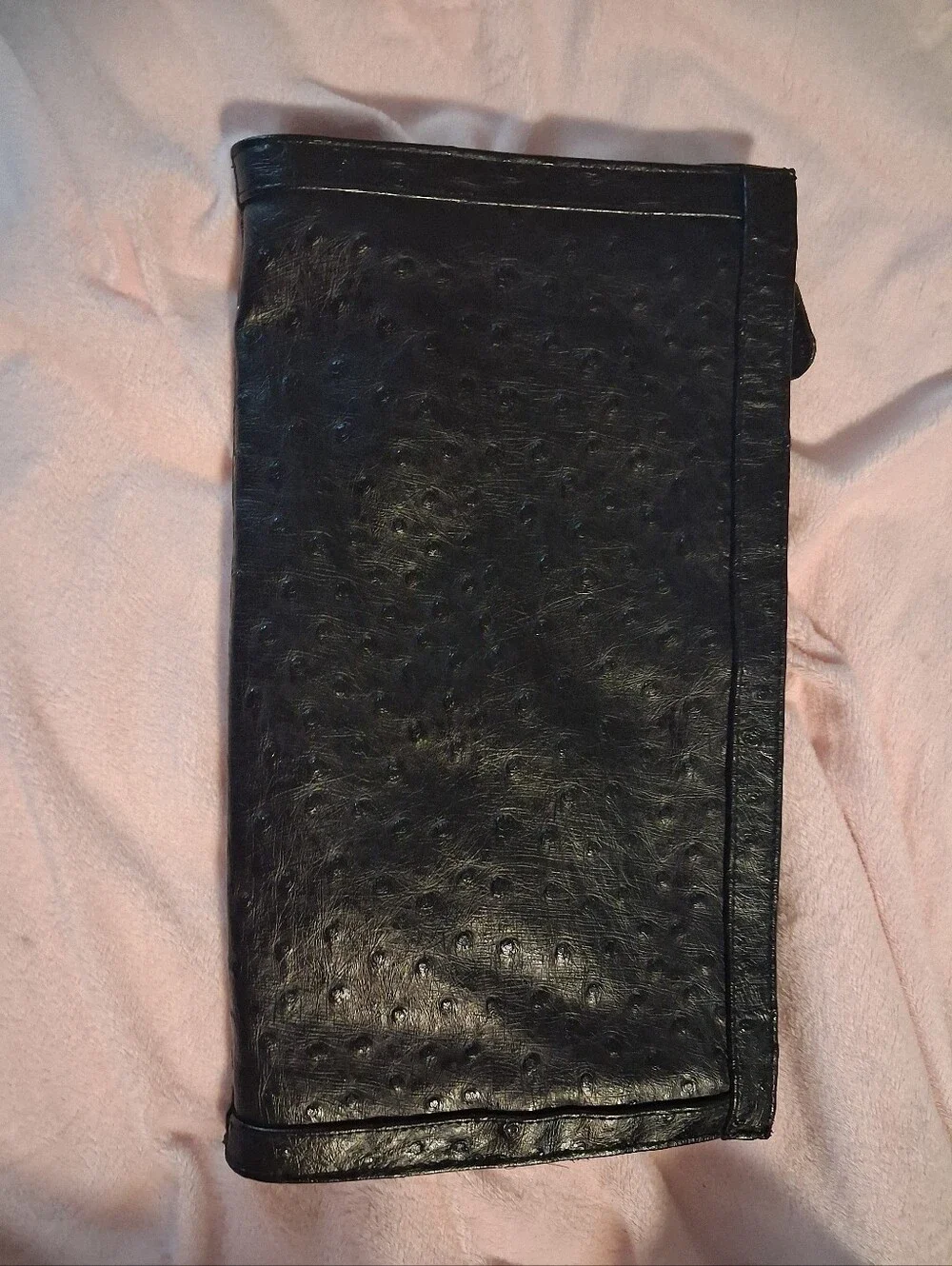 VIntage Bueno Black Faux Ostrich Leather Folded Travel Wallet